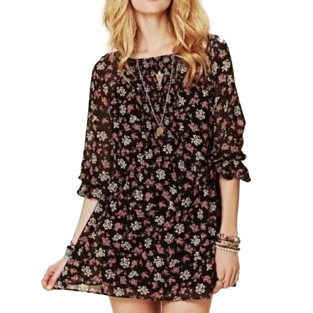 Free People Black Floral Court me with Flowers Dress - 4 (small) ($128)